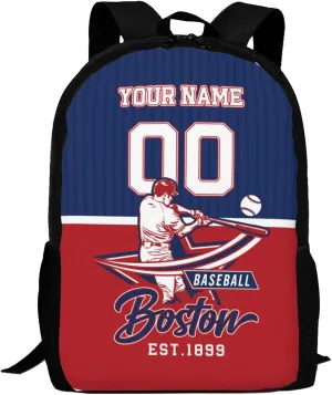 Custom Boston Backpack Gift for Men Women Boys Girls, Personalized Name Number Shoulder Bag for School Travel Daypack