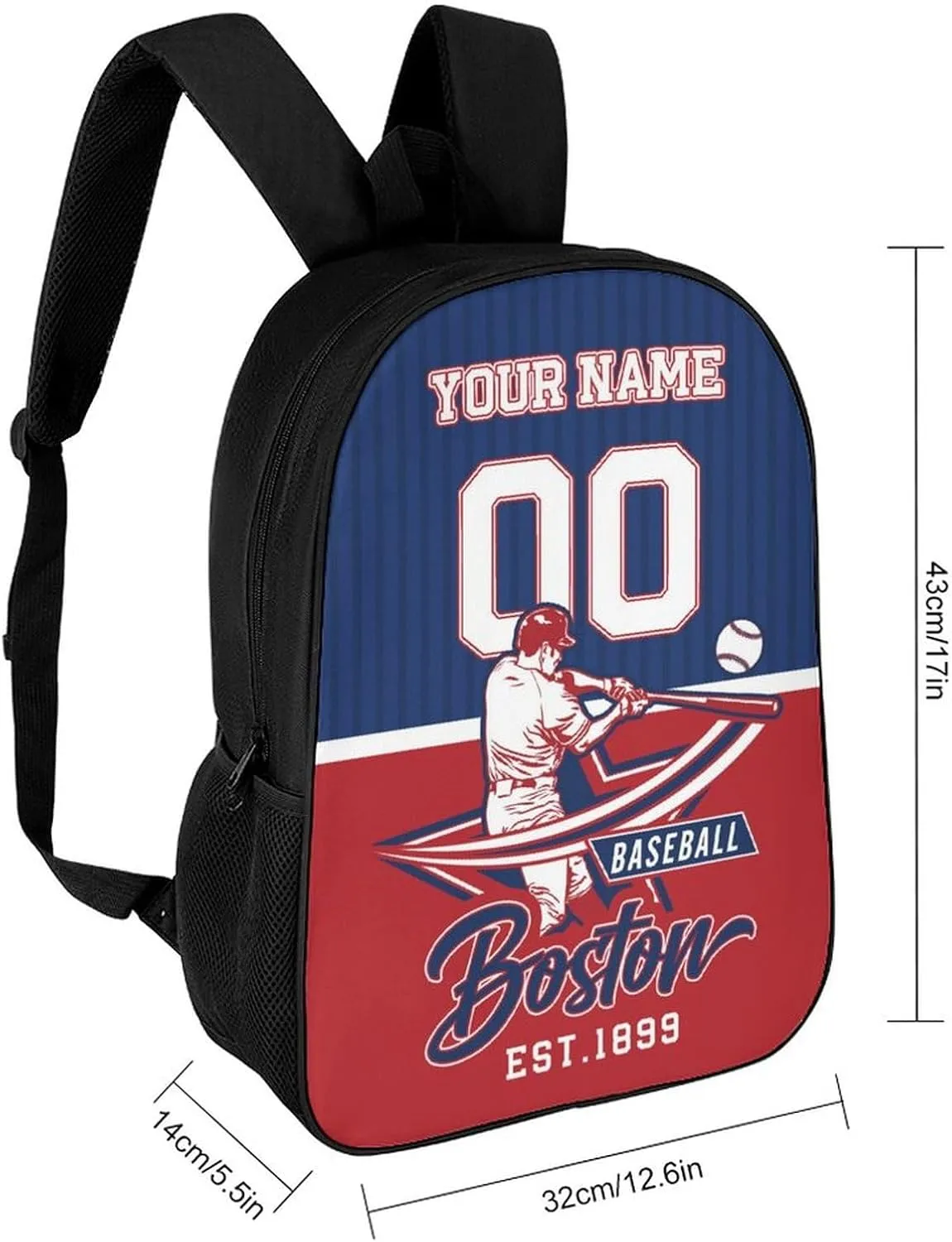 Custom Boston Backpack Gift for Men Women Boys Girls, Personalized Name Number Shoulder Bag for School Travel Daypack