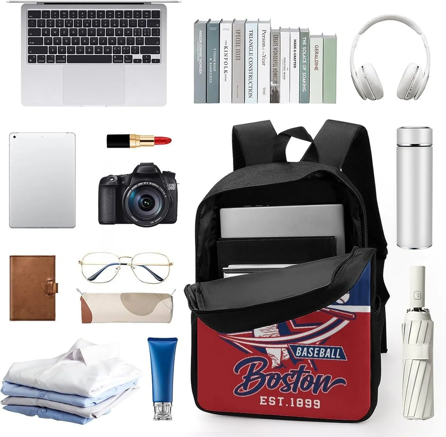Custom Boston Backpack Gift for Men Women Boys Girls, Personalized Name Number Shoulder Bag for School Travel Daypack