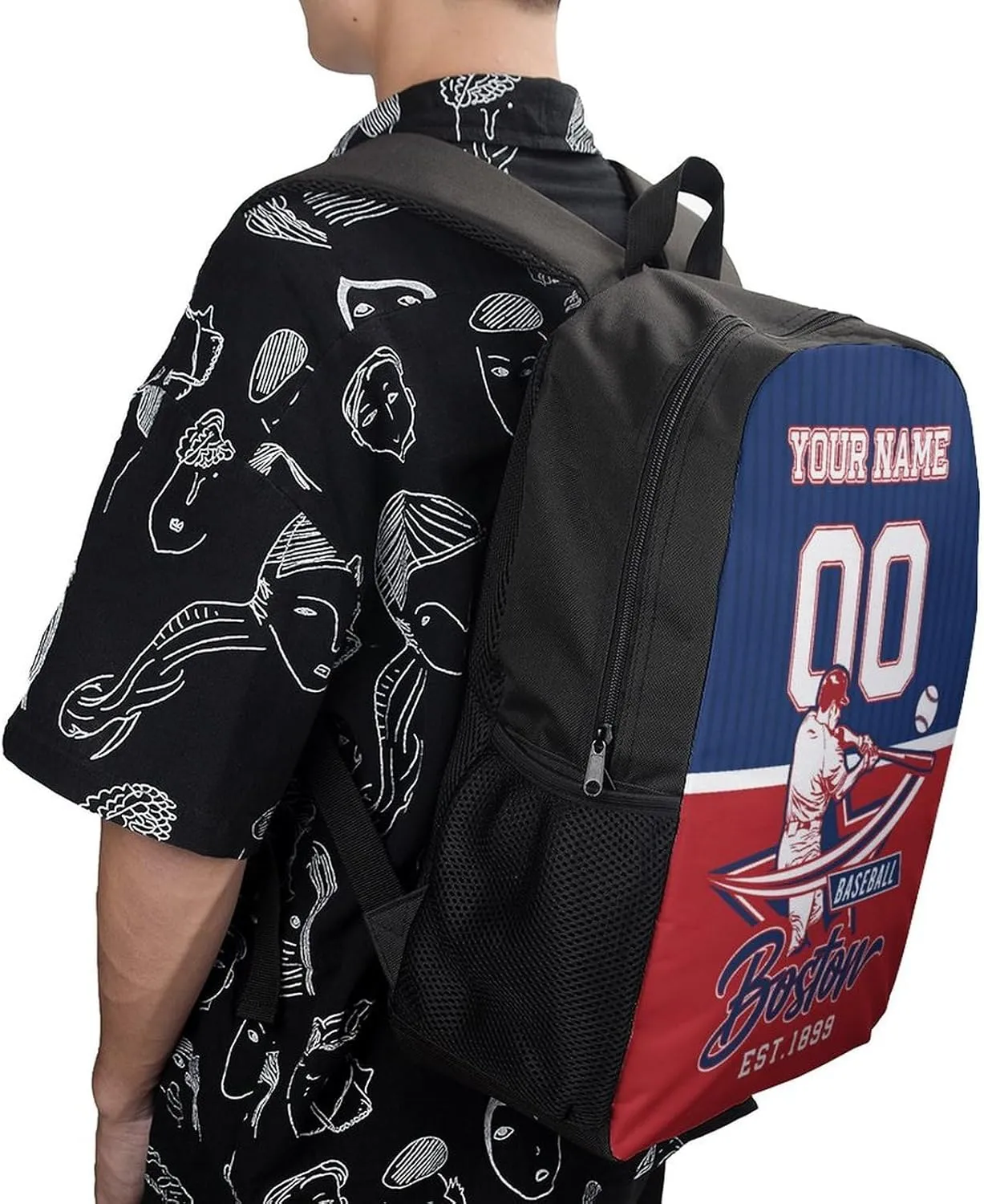 Custom Boston Backpack Gift for Men Women Boys Girls, Personalized Name Number Shoulder Bag for School Travel Daypack