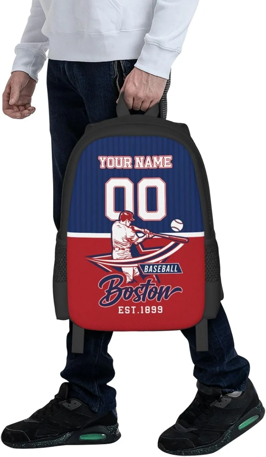 Custom Boston Backpack Gift for Men Women Boys Girls, Personalized Name Number Shoulder Bag for School Travel Daypack