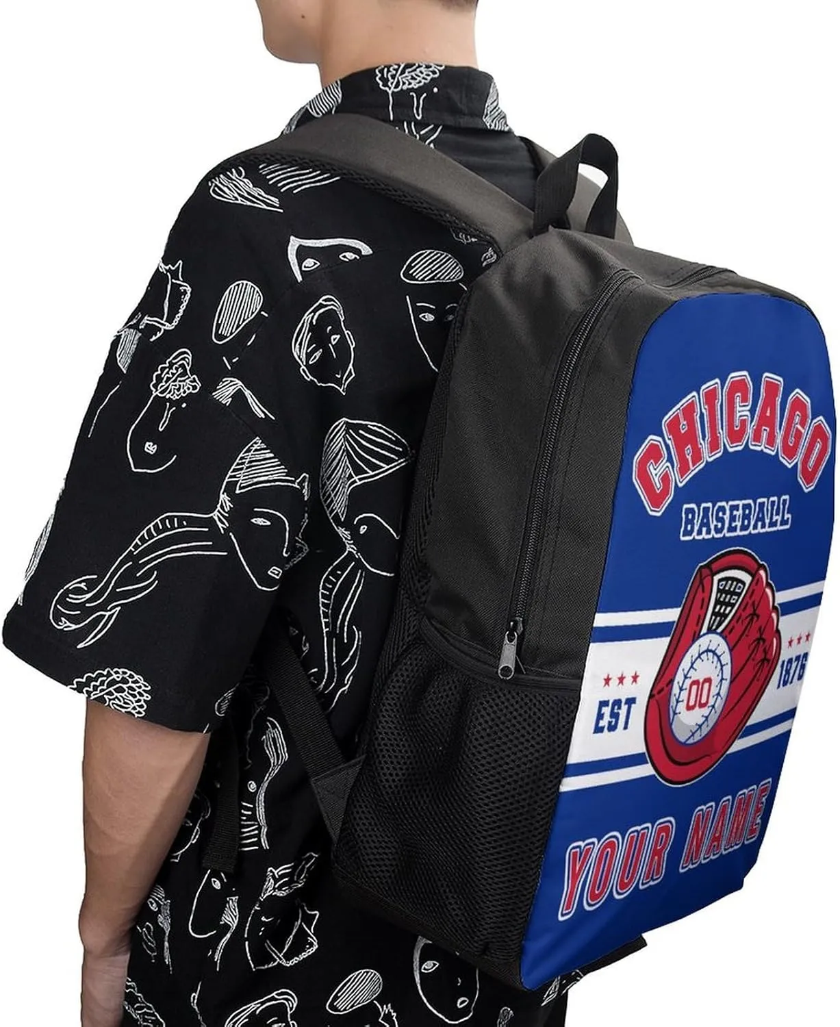 Custom Chicago C Backpack Gift for Men Women Boy, Personalized Name Number Shoulder Bag for School Travel Daypack
