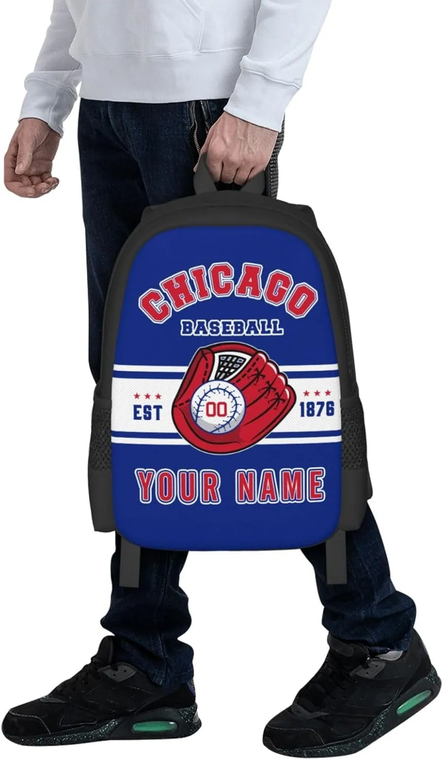 Custom Chicago C Backpack Gift for Men Women Boy, Personalized Name Number Shoulder Bag for School Travel Daypack