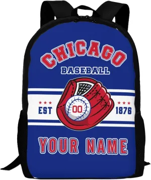 Custom Chicago C Backpack Gift for Men Women Boy, Personalized Name Number Shoulder Bag for School Travel Daypack
