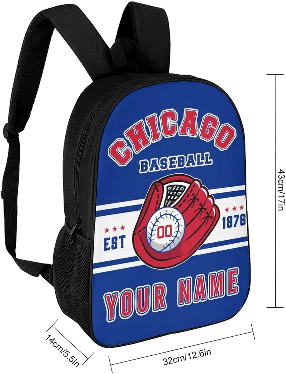 Custom Chicago C Backpack Gift for Men Women Boy, Personalized Name Number Shoulder Bag for School Travel Daypack