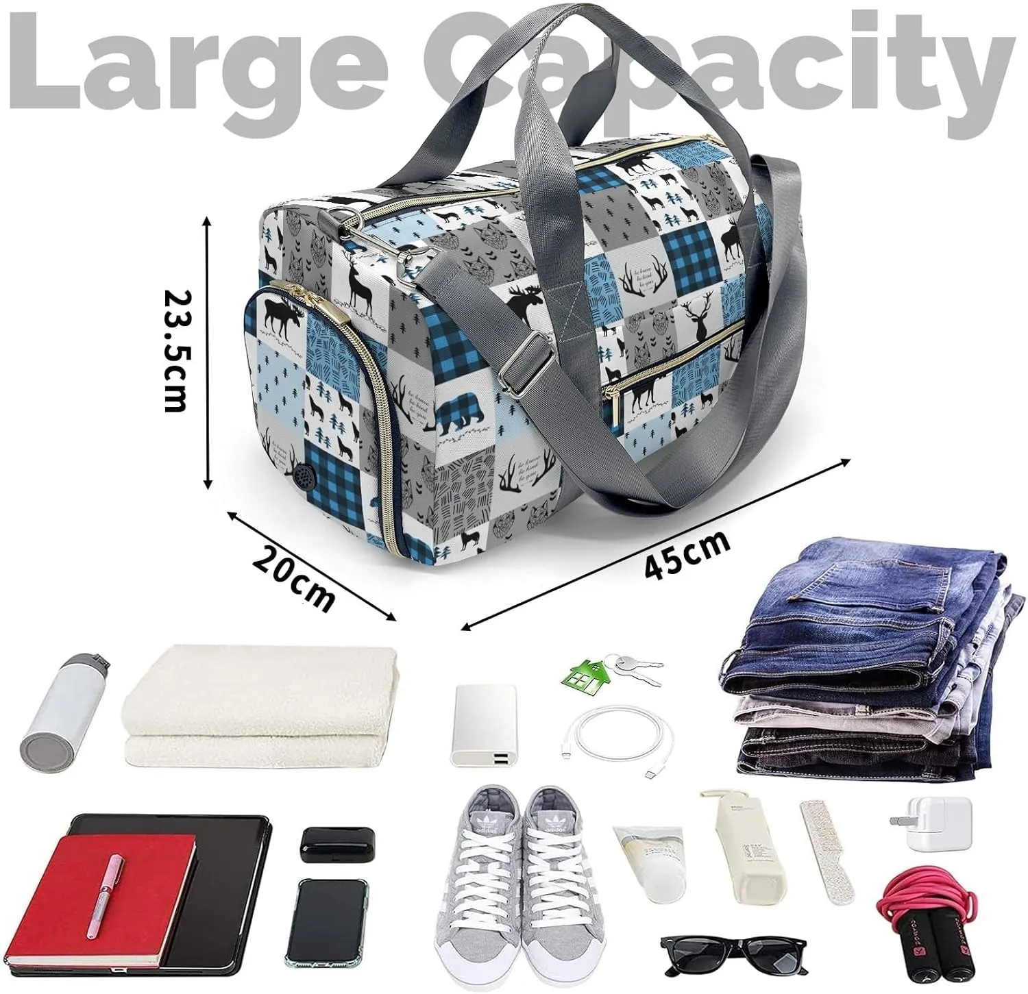 Custom Duffel Bag Woodland Deer Bear Wolf Forest Adventure Awaits: Best Travel Bags for Hiking and Sports