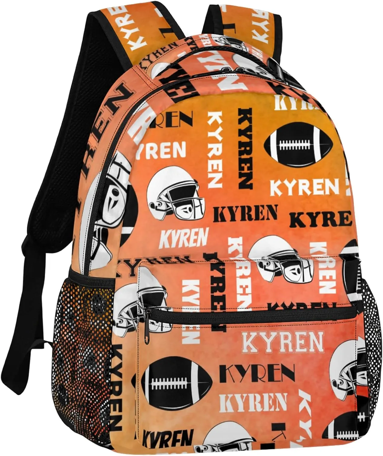 Custom Football Backpack for Men Women, Personalized Name Sports Bag Backpack, Laptop Backpacks Daypack for Travel Camping, Dark Orange