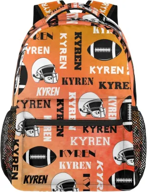 Custom Football Backpack for Men Women, Personalized Name Sports Bag Backpack, Laptop Backpacks Daypack for Travel Camping, Dark Orange