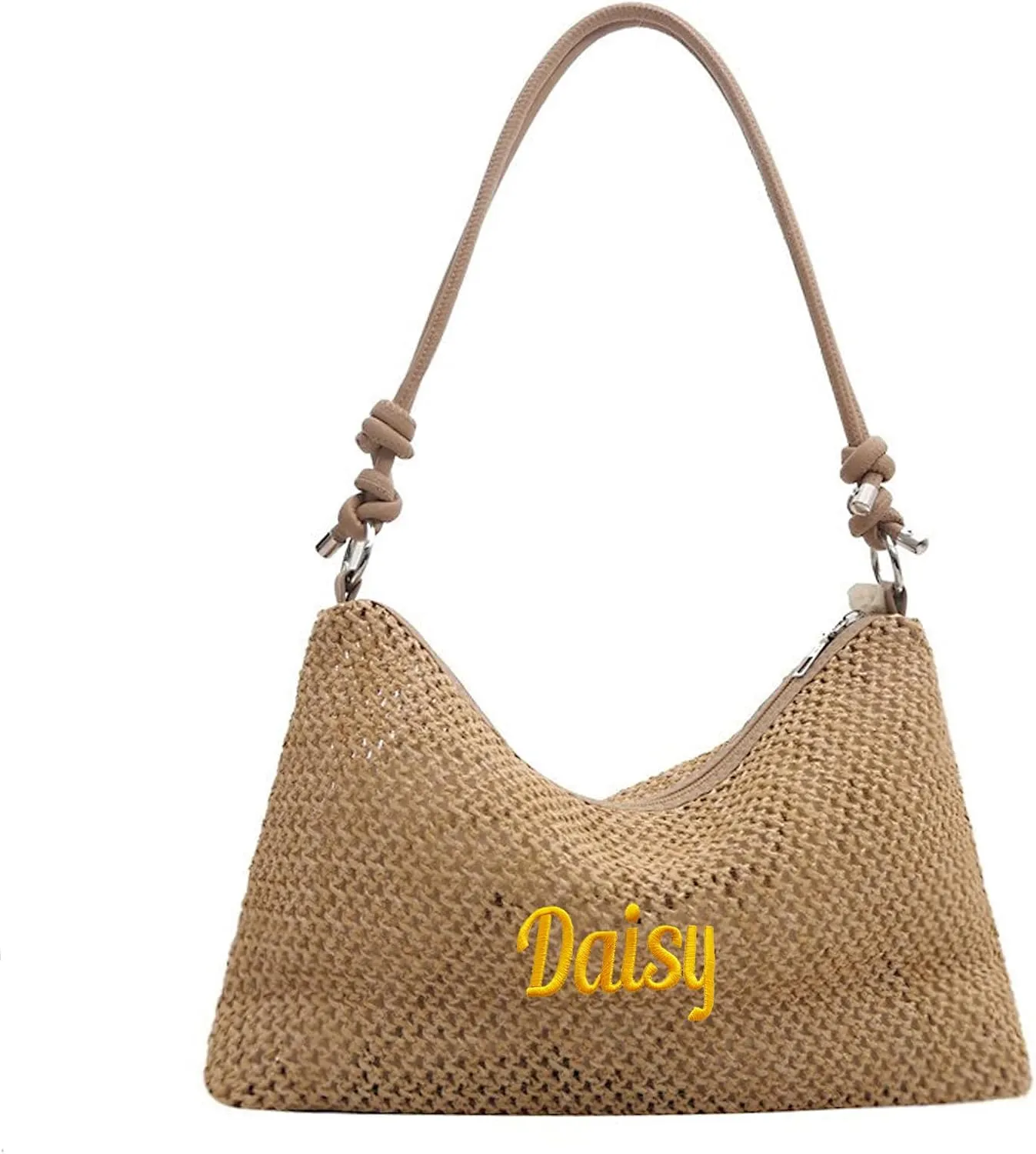 Customizable Straw Beach Tote Bag for Women - Lightweight Crossbody Shoulder Bag Adjustable Strap, Summer Gift