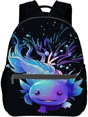 Cute Axolotl Backpack,Lovely Axolotls Polyester Backpacks, Lightweight Double Shoulder Back Pack for Kids Teens,Animal Dark Bookbag, School Bag Gifts,Casual Travel Daypack Book Packs