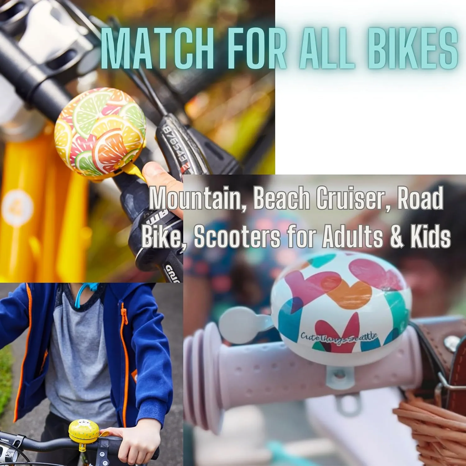 Cute Bicycle Bell with Loud Clear Sound, Bike Bells for Adults & Kids, Durable Bike Bell for Scooters, Toddler Bikes, and Cycling Accessories by Cute Things Seattle