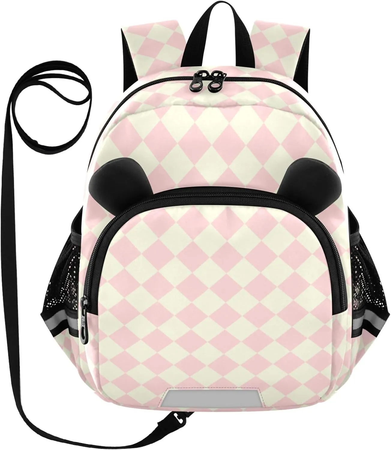 Cute Ears Backpacks For School Leash Cool Girls Anti-Lost Personalized Bag School with Reflective Strip Cute Cartoon Animal Bear Peach Beige Checker mochilas para kinder ni?a