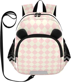 Cute Ears Backpacks For School Leash Cool Girls Anti-Lost Personalized Bag School with Reflective Strip Cute Cartoon Animal Bear Peach Beige Checker mochilas para kinder ni?a