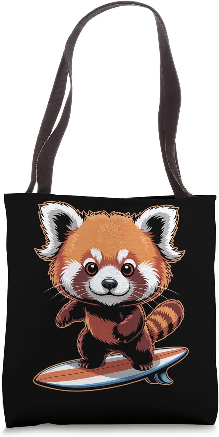 Cute Red Panda Surfing Tote Bag
