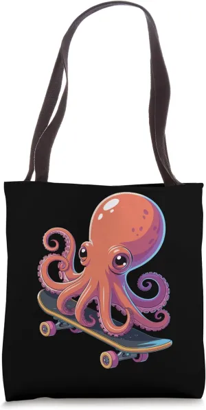 Cute Skateboarding Octopus with Tentacles Tote Bag