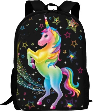 Cute Unicorn Backpack, Simple and Aesthetic Bookbag for Women, Lightweight Adjustable Black Backpack with Mesh Side Pockets for Travel Outdoor Sports, Large Capacity Laptop Bag for Business Office