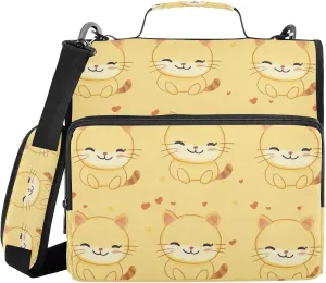 Cute Yellow Cats Hearts Zipper Binder with Shoulder Strap Trapper Keeper 3 Ring Binder Organizer Large Capacity Multiple Compartments for School Office
