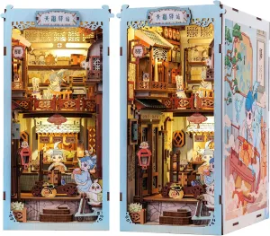 Cutefun Book Nook Kit, 3D Wooden Puzzle DIY Miniature House Kit, Book Nook Kits for Adults, Booknook with LED Light, Dollhouse Bookshelf Insert Decoration (Azure Phoenix Lodge)