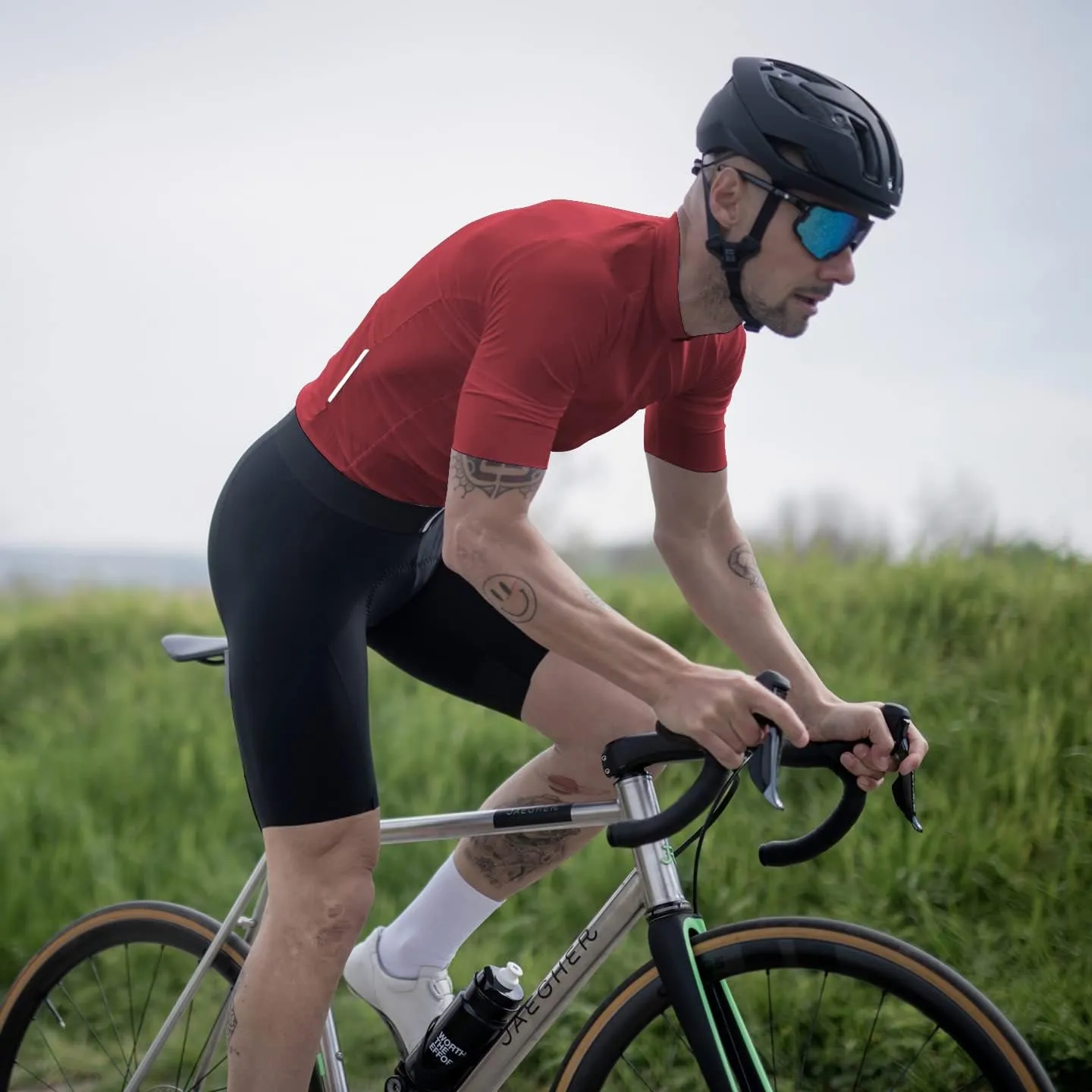 Cycling Jersey Men Short Sleeve, Road Bike Jerseys Full Zipper with Pockets, Bicycle Clothing Breathable Quick Dry