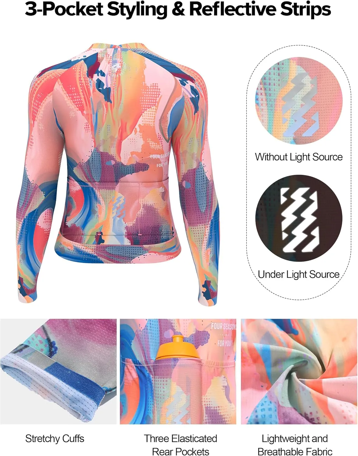 Cycling Jersey Women Long Sleeve, Breathable Bike Jersey with Pockets, Bike Shirts for Bicycle Road Biking Riding