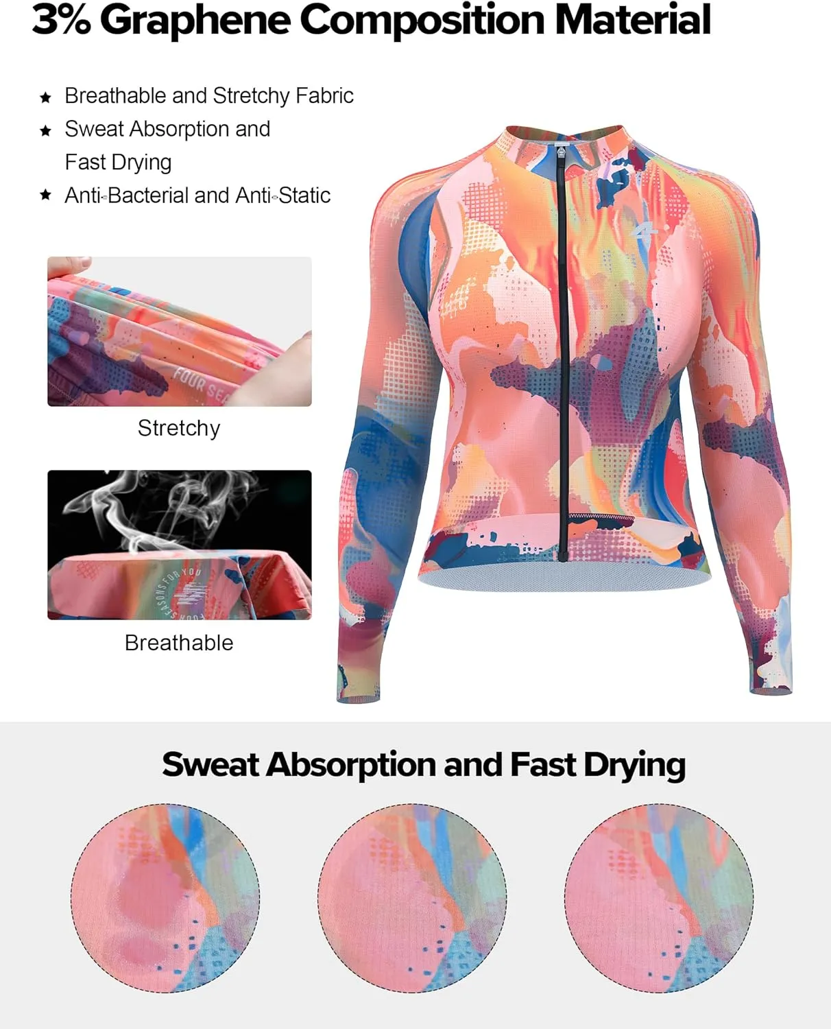 Cycling Jersey Women Long Sleeve, Breathable Bike Jersey with Pockets, Bike Shirts for Bicycle Road Biking Riding