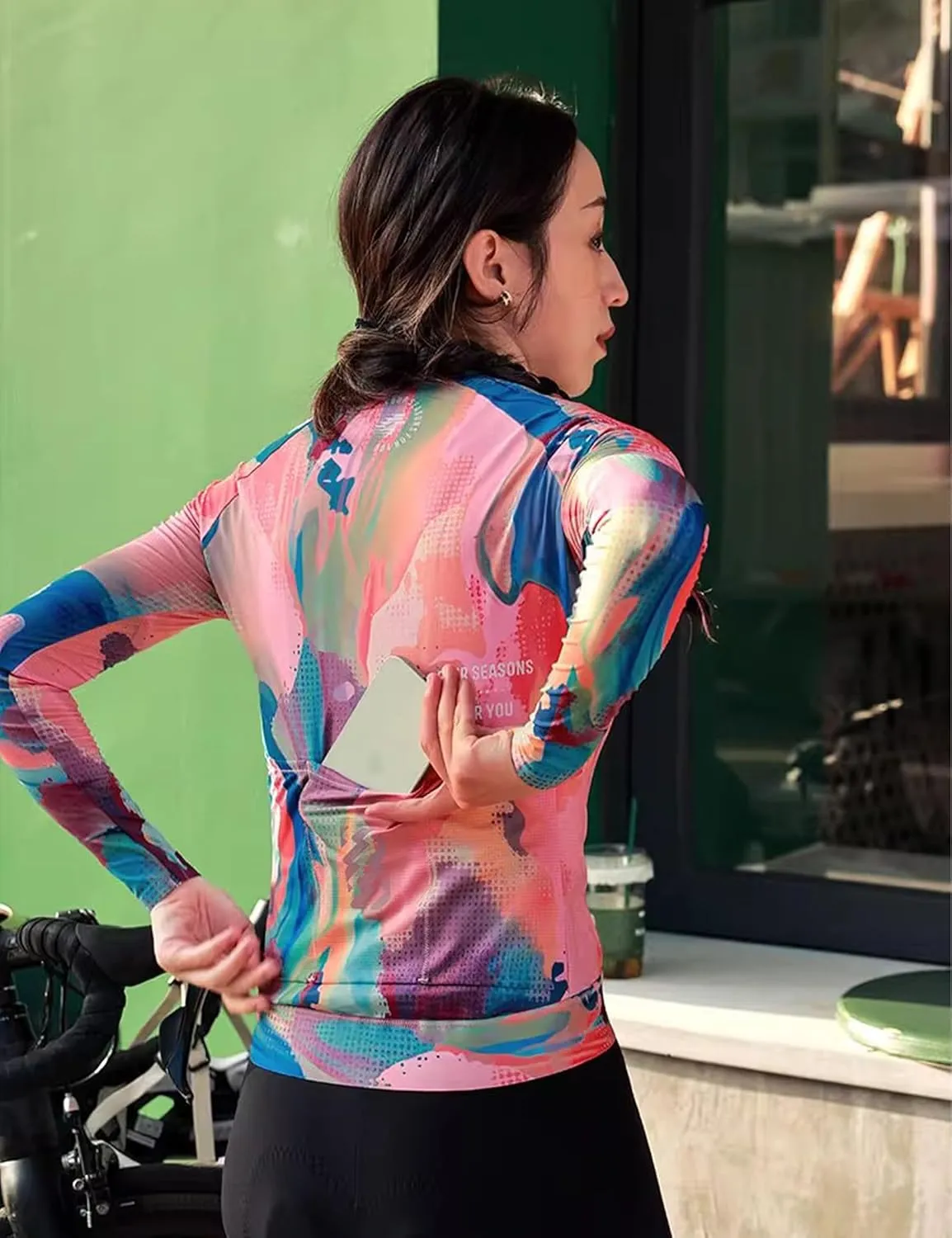 Cycling Jersey Women Long Sleeve, Breathable Bike Jersey with Pockets, Bike Shirts for Bicycle Road Biking Riding