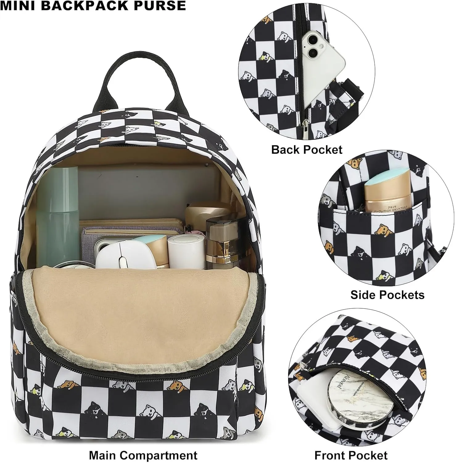 Daisy Mini Backpack Women Girls, Small Backpack Purse for Adults Teens Kids School Travel (Black)
