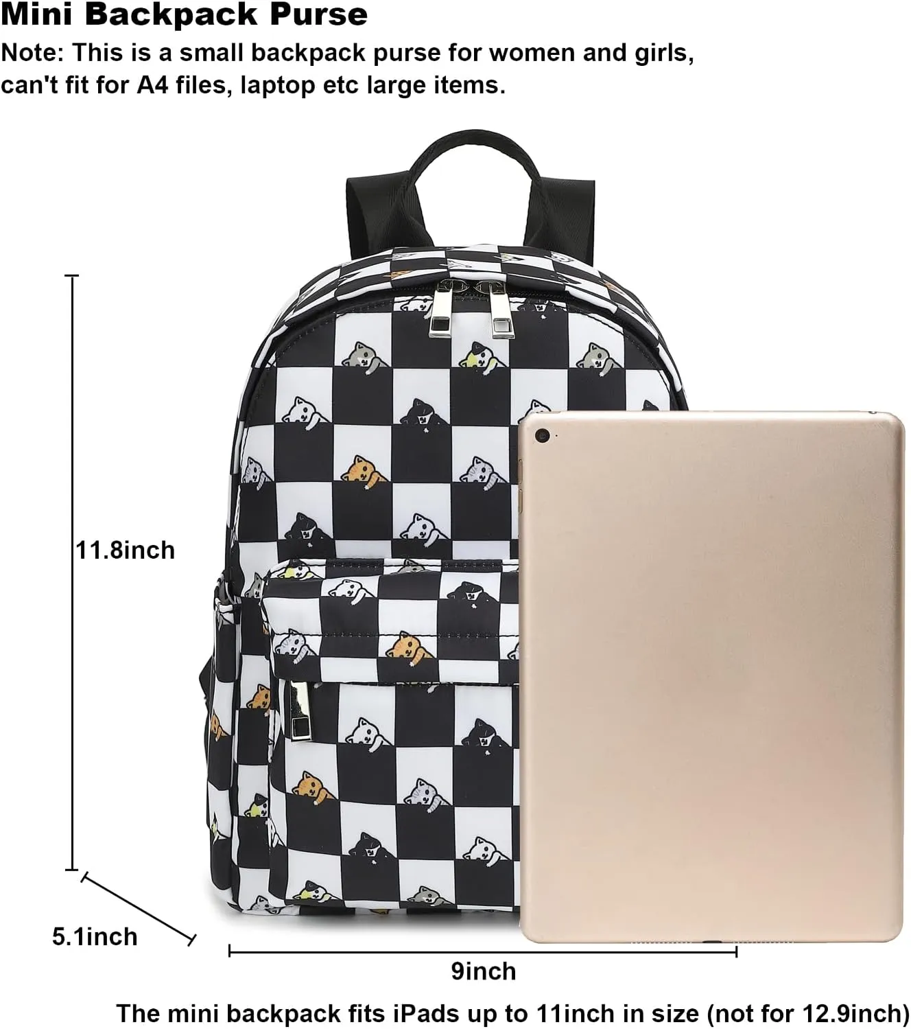 Daisy Mini Backpack Women Girls, Small Backpack Purse for Adults Teens Kids School Travel (Black)