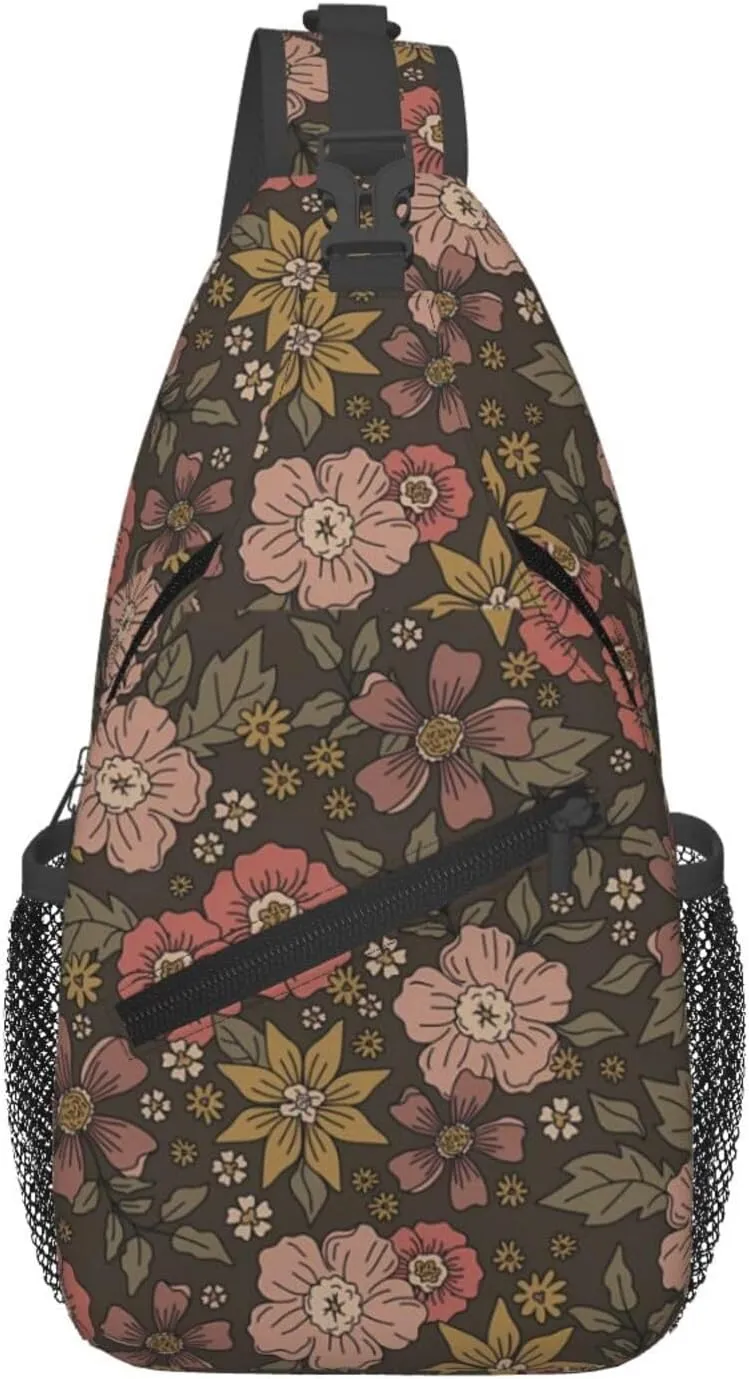 Dark Academia Florals Chest Sling Bag Crossbody Shoulder Backpack Bag Gym Cycling Daypack Travel Hiking Cross Bag