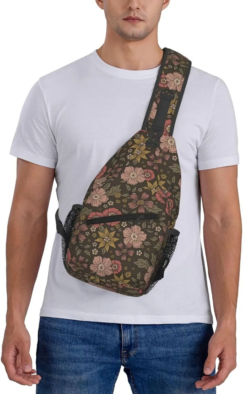 Dark Academia Florals Chest Sling Bag Crossbody Shoulder Backpack Bag Gym Cycling Daypack Travel Hiking Cross Bag