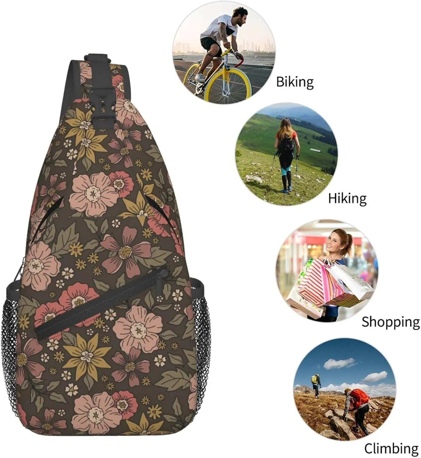 Dark Academia Florals Chest Sling Bag Crossbody Shoulder Backpack Bag Gym Cycling Daypack Travel Hiking Cross Bag