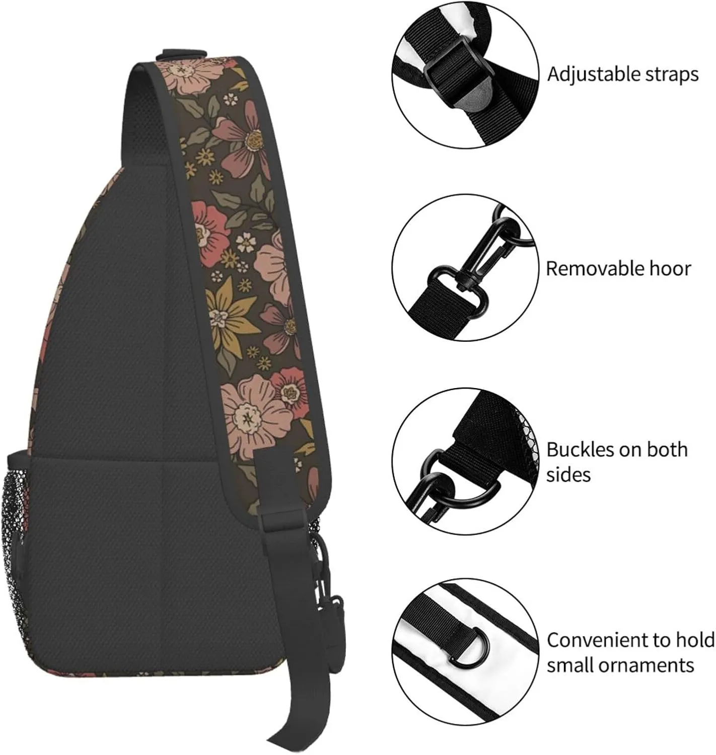 Dark Academia Florals Chest Sling Bag Crossbody Shoulder Backpack Bag Gym Cycling Daypack Travel Hiking Cross Bag