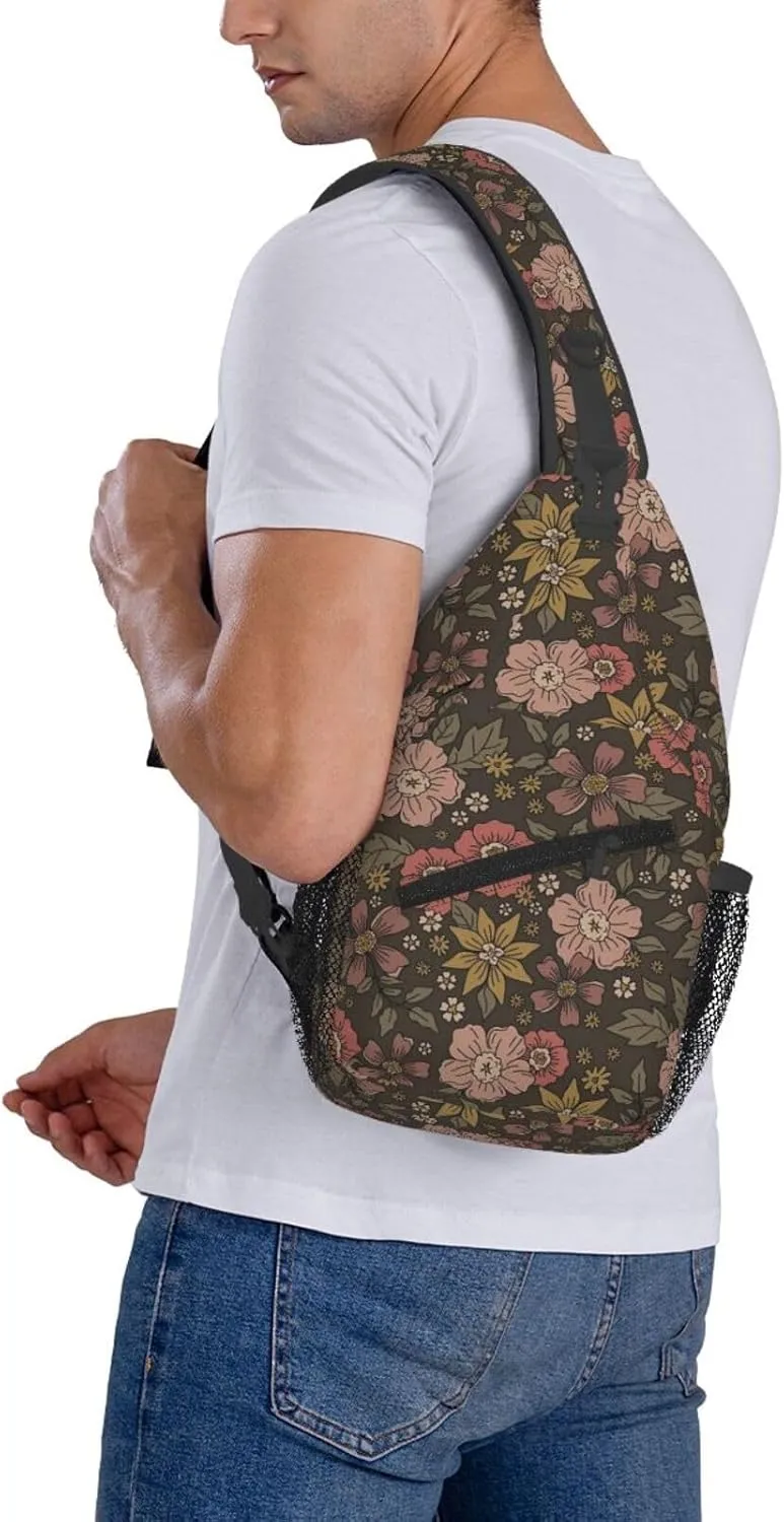 Dark Academia Florals Chest Sling Bag Crossbody Shoulder Backpack Bag Gym Cycling Daypack Travel Hiking Cross Bag