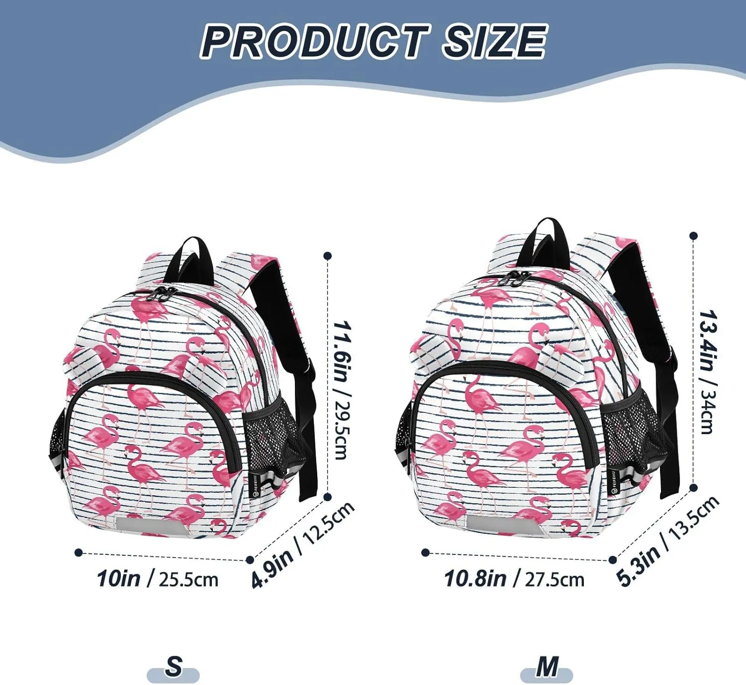 Dark Blue Grunge Preschool Backpack Stripes Pink Flamingo Daycare Bookbag School Backpack with Traction Rope for Kids 3-6