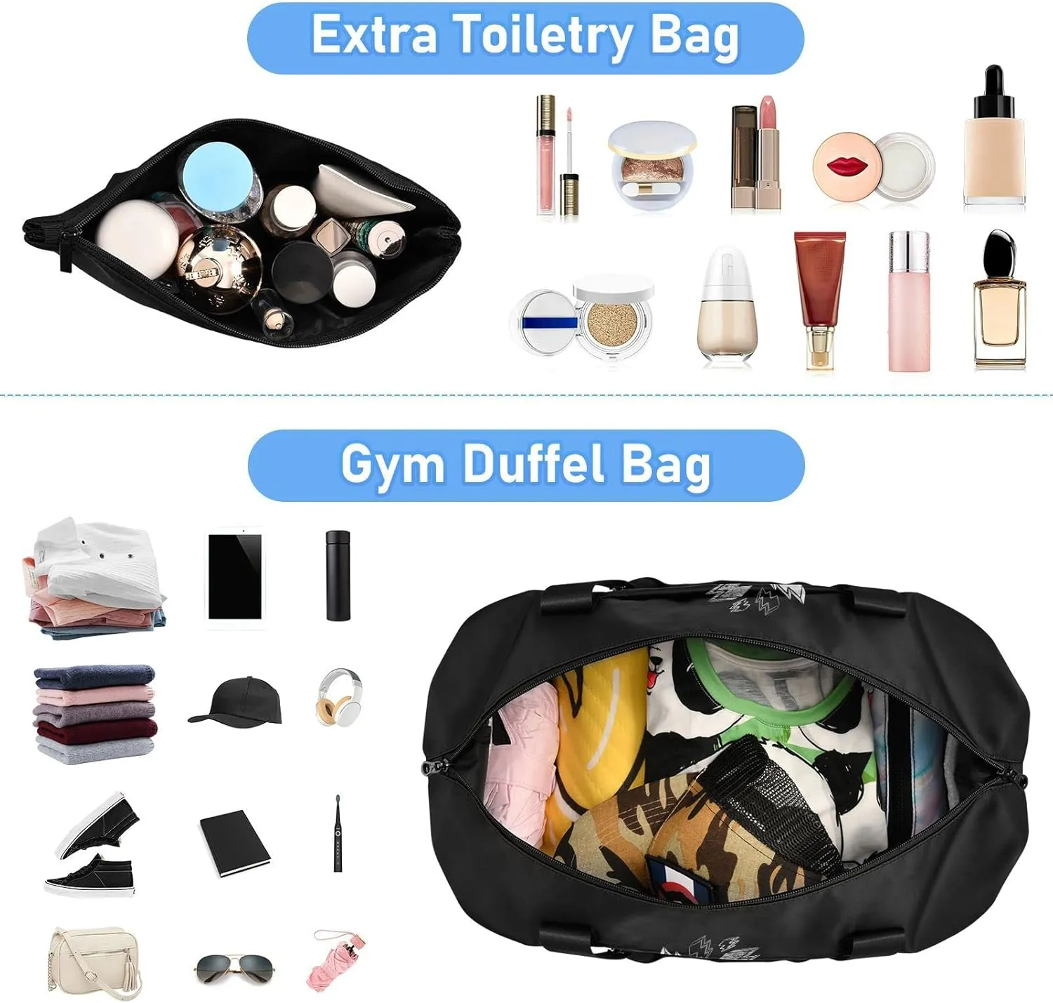 Dark Grey Game Joystick the Best Player Lightenings on Dark Gym Duffel Bag, Polyester Travel Weekender Luggage Handbag with Waterproof Pocket for Wet Items, Unisex Foldable Tote for Sports