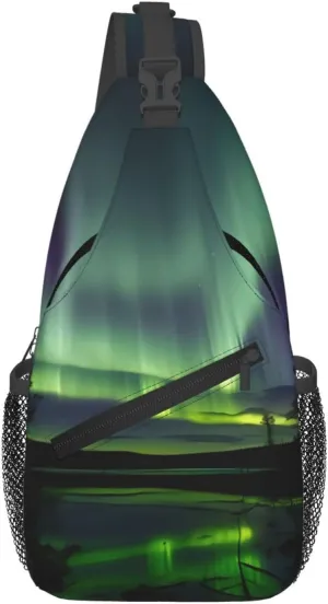 Dark Northern Lights Print Sling Bag Crossbody Travel Hiking Chest Backpack Shoulder Daypack For Women Men