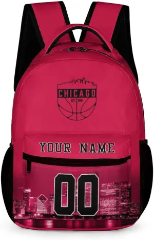 DDJAM Chicago Custom Backpack High Capacity Basketball City Night View Fans Gifts for Men Women Bag Personalized Name & Number