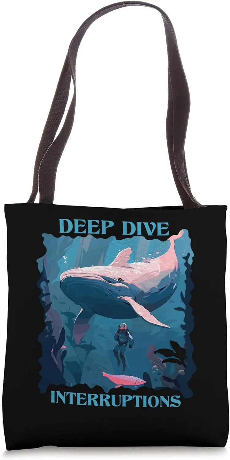 Deep Sea Interruptions Blue Beluga Cetacea Whale Watching Tote Bag