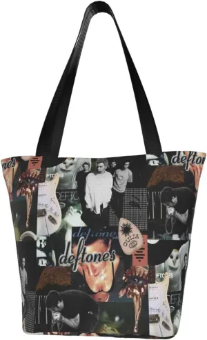 Deftoneses Reusable Grocery Bag for Kitchen Shopping Handbag Tote Bags with Zipper Unisex Lightweight Shoulder Bag Daily Bags for Indoor