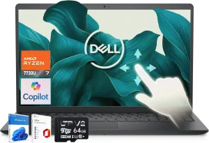 Dell Inspiron 15 Touchscreen Business Laptop,AMD Ryzen 7 7730U, 32GB DDR4 RAM 1TB PCIe SSD   64GB SD Card, 15.6" FHD IPS (1920×1080), Windows 11 Pro, Office Pro Lifetime & Microsoft Copilot AI