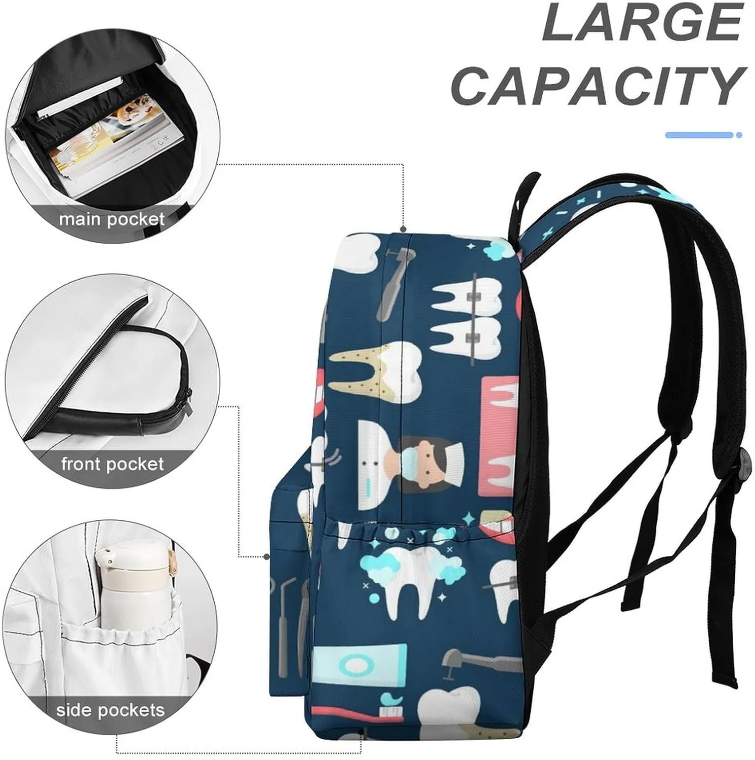 Dental Pattern Large Capacity Backpack, Simple And Practical, Exquisite And Minimalist Design
