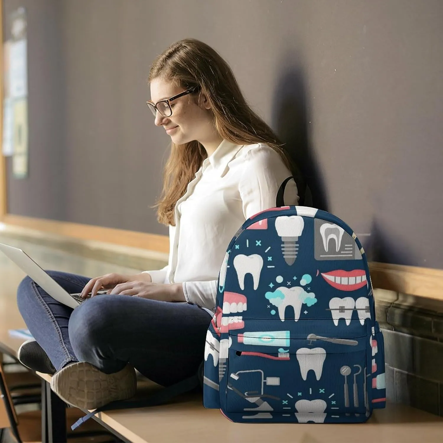 Dental Pattern Large Capacity Backpack, Simple And Practical, Exquisite And Minimalist Design