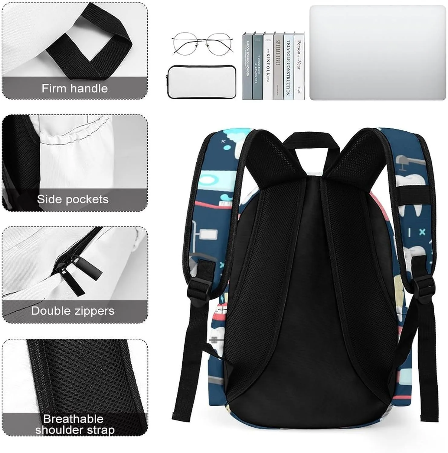 Dental Pattern Large Capacity Backpack, Simple And Practical, Exquisite And Minimalist Design