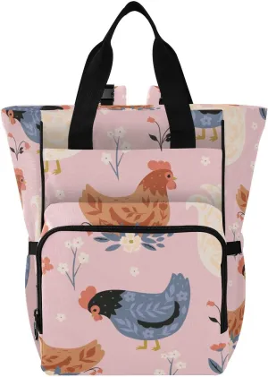 Diaper Bag Backpack Cute Chickens and Flowers Travel Diaper Bags for Women, 10L Functional Baby Changing Bag with Insulted Pockets, Stroller Straps