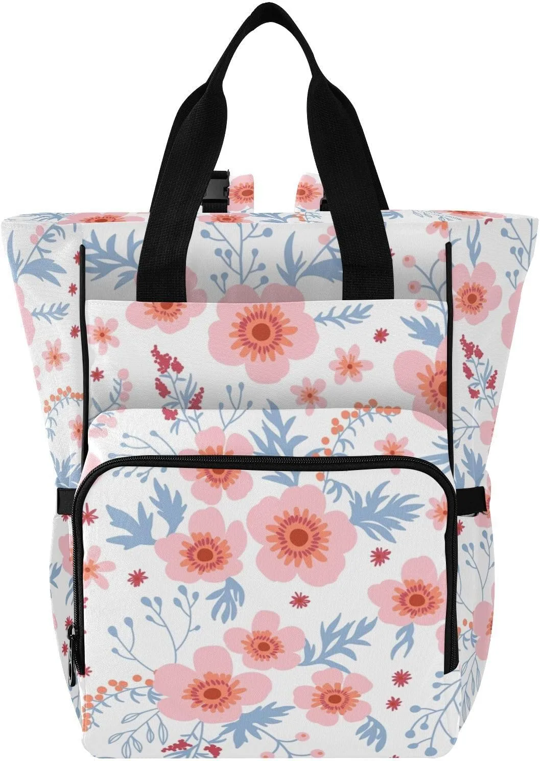 Diaper Bag Backpack Pink Flowers Travel Diaper Bags for Women, 10L Functional Baby Changing Bag with Insulted Pockets, Stroller Straps