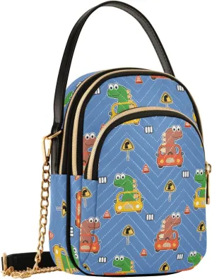 Dinosaur Car Blue Crossbody Bags for Women Small Sling Cross Body Bag Fanny Packs Mini Purse with Zip
