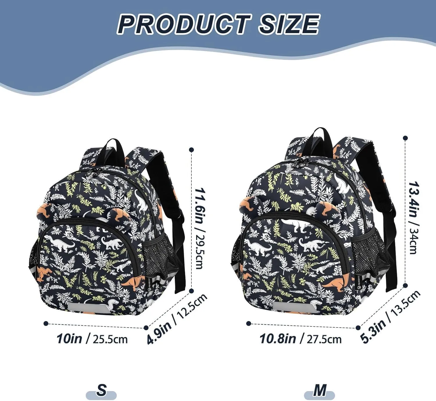 Dinosaurs Preschool Backpack Plam Leaves Dark Daycare Bookbag School Backpack with Traction Rope for Kids 3-6