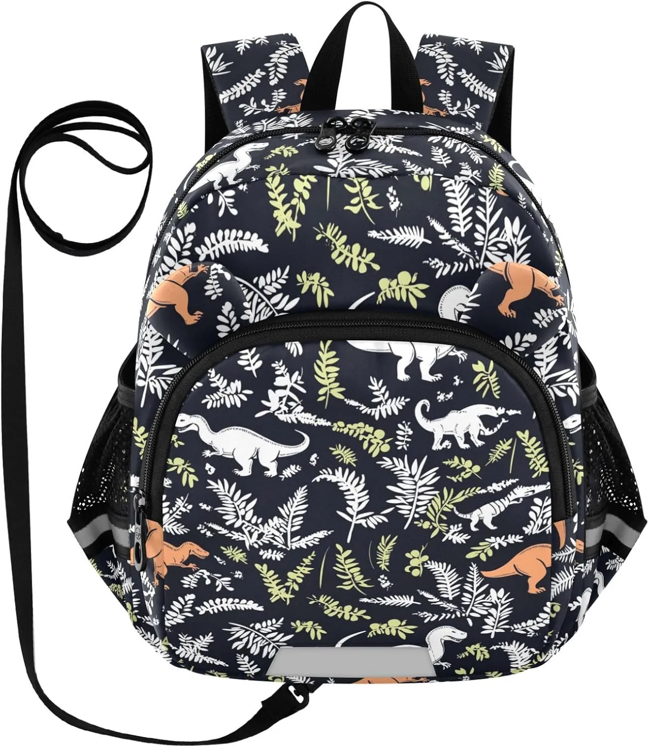 Dinosaurs Preschool Backpack Plam Leaves Dark Daycare Bookbag School Backpack with Traction Rope for Kids 3-6