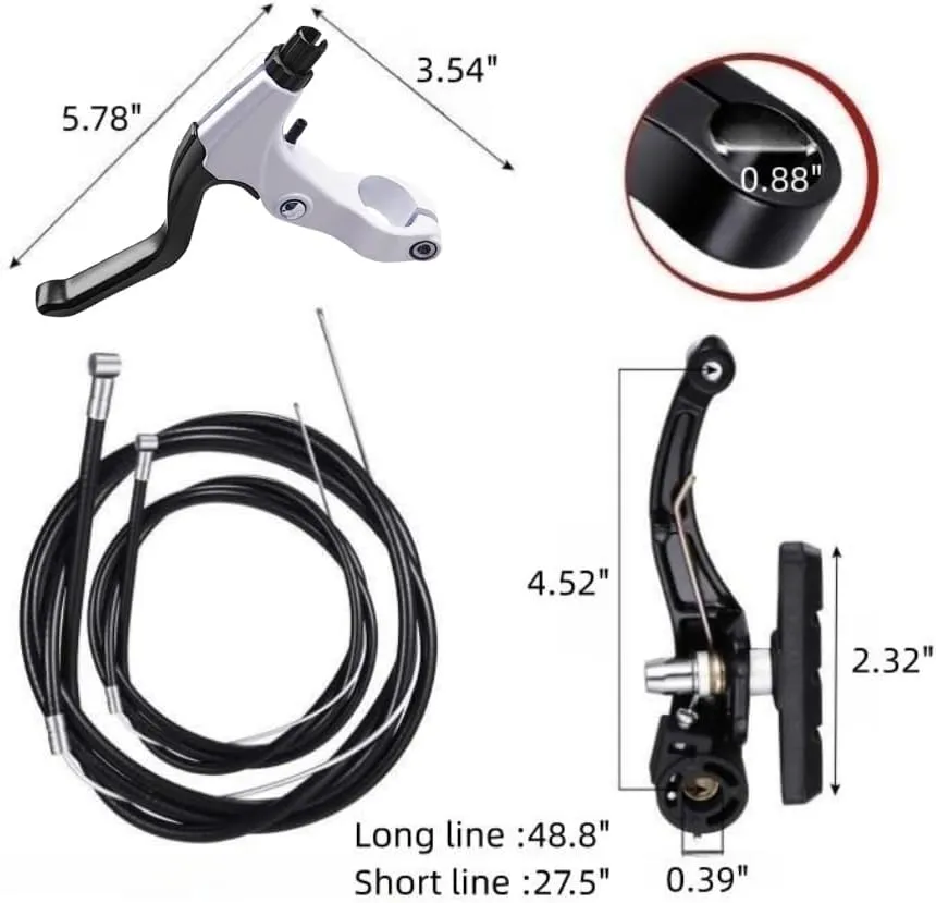 DISIWENE Complete V-Type Bike Brake Set, Front and Rear Bike MTB Brake Inner and Outer Cables and Lever Kit Includes Calipers Levers Cables (Black&White-4Pcs)