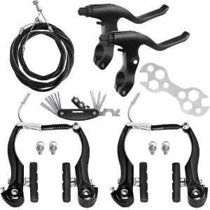DISIWENE Complete V-Type Bike Brake Set, Front and Rear Bike MTB Brake Inner and Outer Cables and Lever Kit Includes Calipers Levers Cables